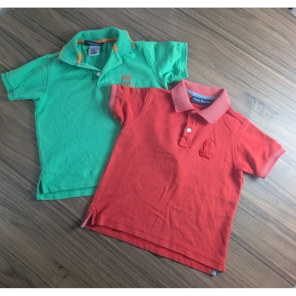 Psycho Bunny Kids Polo Shirt Lot of 2 Red & Green Pima Cotton Size 4/5